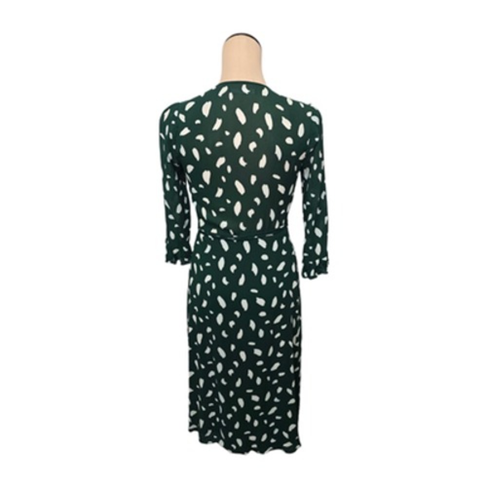 Reformation Dress Womens Small Green Wrap Midi 3/4 Sleeve‎ Tie Waist Dot Print - Picture 3 of 11